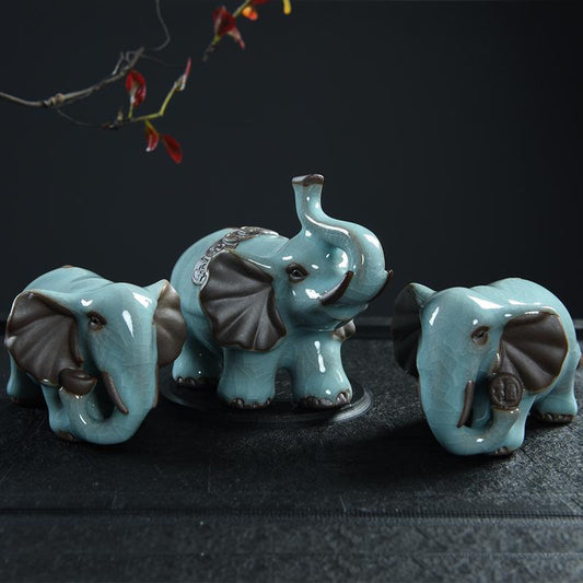 更新:79769487-99 家居風水擺設陶瓷招財進寶鎮宅大象三件套裝elephant decoration #pdc 991433