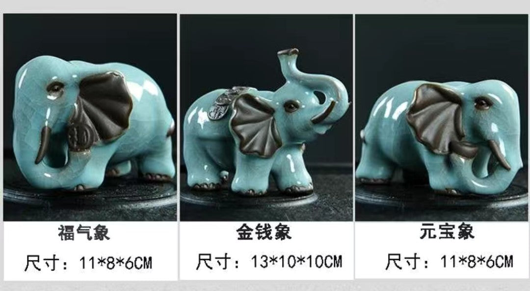 更新:79769487-99 家居風水擺設陶瓷招財進寶鎮宅大象三件套裝elephant decoration #pdc 991433